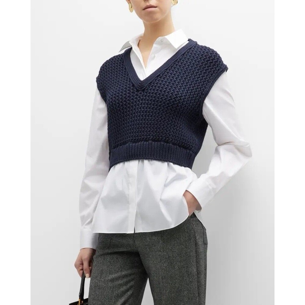 Theory $495 Rope Woven Vest And Poplin Shirt Combo Twofer FLAWLESS Size Small